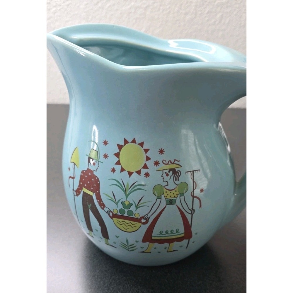 McCOY VINTAGE Blue Harvest Pottery Pitcher 1960 Dish Decor Cottage Pioneer Farm